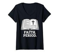 Femme Période de Foi Minimale Citation Religieuse chrétienne T-Shirt avec Col en V