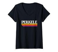 Femme Perkele Finland Retro Graphic - Perkele Suomi T-Shirt avec Col en V