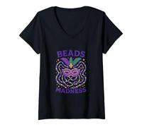 Femme Perles Madness Mardi Gras Carnaval T-Shirt avec Col en V