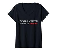 Femme Permettez-Moi de Demander Chat GPT Funny ChatGPT T-Shirt avec Col en V