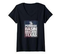 Femme Permian Basin Midland Texas Oilfield Pride T-Shirt avec Col en V