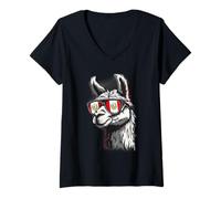 Femme Pérou Alpaga Portrait Lunettes de Soleil Drapeau péruvien Fierté péruvienne T-Shirt avec Col en V