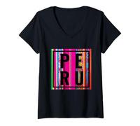 Femme Pérou Pride Tapisserie colorée péruvienne Couleurs patrimoniales T-Shirt avec Col en V