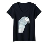 Femme Perroquet Gris Congo Oiseau Africain Aquarelle Portrait T-Shirt avec Col en V