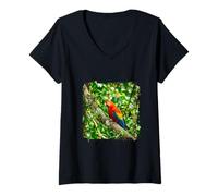 Femme Perroquet Tropical Jungle Oiseau Scène de Faune vibrante T-Shirt avec Col en V
