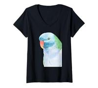 Femme Perruche moustachée à crête Rouge Aquarelle Perroquet Portrait T-Shirt avec Col en V