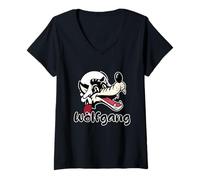 Femme Perruque du 18ème siècle avec Le nom de Loup Wolfgang et Mozart T-Shirt avec Col en V