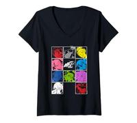 Femme Persona 5 Royal Pop Art Colorful Character Grid Video Game T-Shirt avec Col en V