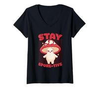 Femme Personnage Mignon Champignon Stay Spore-tive T-Shirt avec Col en V
