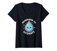 Femme Personnage Mignon en Forme de Goutte d'eau « Remember to Hydrate » T-Shirt avec Col en V