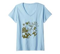 Femme Personnages en Cours d'exécution des Folies d'hiver d'olive Moomin T-Shirt avec Col en V