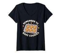 Femme Personnages Mignons « Remember to Bake Cookies » T-Shirt avec Col en V