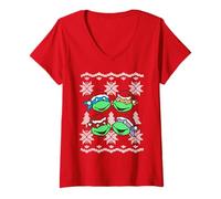 Femme Personnages TMNT avec Chapeaux de Père Noël T-Shirt avec Col en V