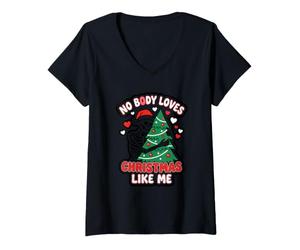 Femme Personne n'aime Noël comme Un Squelette Sarcastique de Style Gothique Noir T-Shirt avec Col en V