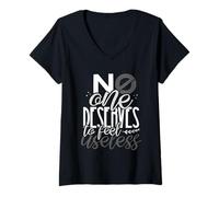 Femme Personne ne mérite de se Sentir Inutile Contre l'intimidation T-Shirt avec Col en V