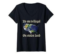 Femme Personne n'est illégal sur les terres volées Droits des immigrants No Migra T-Shirt avec Col en V