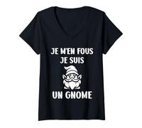 Femme Personne petite taille attitude j'men fous je suis un Gnome T-Shirt avec Col en V