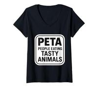 Femme Personnes Mangeant des Animaux Savoureux drôle Carnivore paléo régime cétogène T-Shirt avec Col en V
