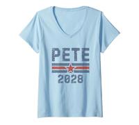 Femme Pete Buttigieg 2028 pour la Campagne électorale du président Drapeau américain T-Shirt avec Col en V