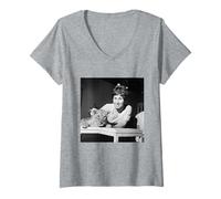 Femme Peter Valarie Singleton Bleu avec Son Petit au Zoo 1968 T-Shirt avec Col en V