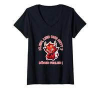 Femme Petit, Amour et Gentil ? Mauvaise Erreur ! Petit Diable T-Shirt avec Col en V