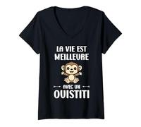 Femme Petit Animaux Singe la Vie est Meilleure avec Un Ouistiti T-Shirt avec Col en V