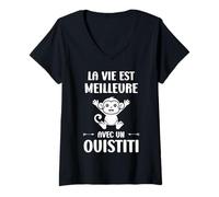 Femme Petit Animaux Singe la Vie est Meilleure avec Un Ouistiti T-Shirt avec Col en V