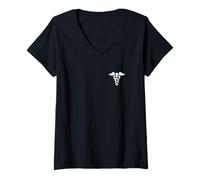 Femme Petit caducée Symbole de médecine Tige de bâton d'Asclépios T-Shirt avec Col en V