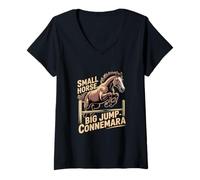 Femme Petit Cheval Big Jump Connemara Cheval équestre T-Shirt avec Col en V
