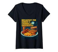 Femme Petit déjeuner Amusant pour dîner dîner gaufres de Nourriture Tard Le Soir T-Shirt avec Col en V