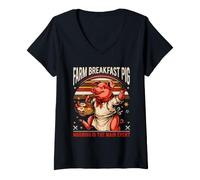 Femme Petit déjeuner de la Ferme Cochon Le Matin est Le Principal événement rétro T-Shirt avec Col en V