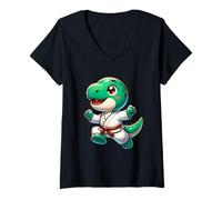 Femme Petit Dino Karaté Mignon Pour Enfants T-Shirt avec Col en V