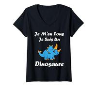 Femme Petit Dino Mignon Humour Je m'en Fous Je suis Un Dinosaure T-Shirt avec Col en V