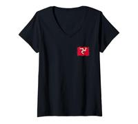 Femme Petit Drapeau Manx l'île de Man avec Trois Pieds Tynwald Day T-Shirt avec Col en V