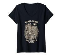Femme Petit Espace Grand Jardinier de Croissance, Jardinage Urbain Art Populaire T-Shirt avec Col en V