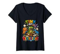 Femme Petit mais Dévastateur Dinosaure Design T-Shirt avec Col en V