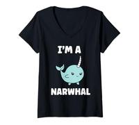 Femme Petit Mignon Licorne des Mers Minimaliste Simple Narval T-Shirt avec Col en V
