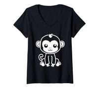 Femme Petit Ouistitis Animaux Singe Drôle Simple Ouistiti T-Shirt avec Col en V