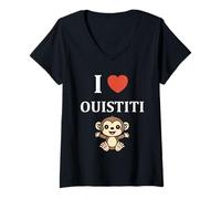 Femme Petit Ouistitis Animaux Singe Humour i Love Ouistiti T-Shirt avec Col en V
