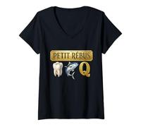Femme Petit Rébus Humour Dent Thon Q dans Ton Cul Rigolo T-Shirt avec Col en V