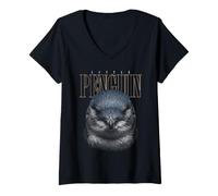 Femme Petit Visage de Pingouin - Oiseau de mer - Nature - Pingouin T-Shirt avec Col en V