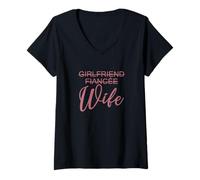 Femme Petite Amie, fiancée, épouse, Mariage, Juste marié, Assorti T-Shirt avec Col en V