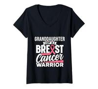 Femme Petite-Fille d'une guerrière du Cancer du Sein Pink Breast Cancer T-Shirt avec Col en V