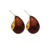 Femme Petite or véritable S925 argent aiguille rétro goutte d'eau en forme de goujon résine d'oreilles Style à la mode d'oreilles Femme (Brown, One Size)