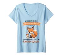 Femme Petite Renard Fille Enfant - Annonce Future Grande Soeur T-Shirt avec Col en V