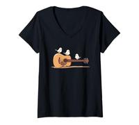 Femme Petits Oiseaux T-Shirt avec Col en V