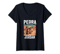Femme Petra Souvenir jordanien pour Femmes et Hommes Sept Merveilles du Monde T-Shirt avec Col en V