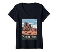 Femme Petrified Forest National Park Vintage Camping Hommes Femmes T-Shirt avec Col en V