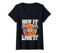 Femme Petrolhead Car Tuning Drifting Motorsport Rev It Live It T-Shirt avec Col en V