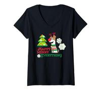 Femme Pets Happy Merry Everything Holiday Fun T-Shirt avec Col en V